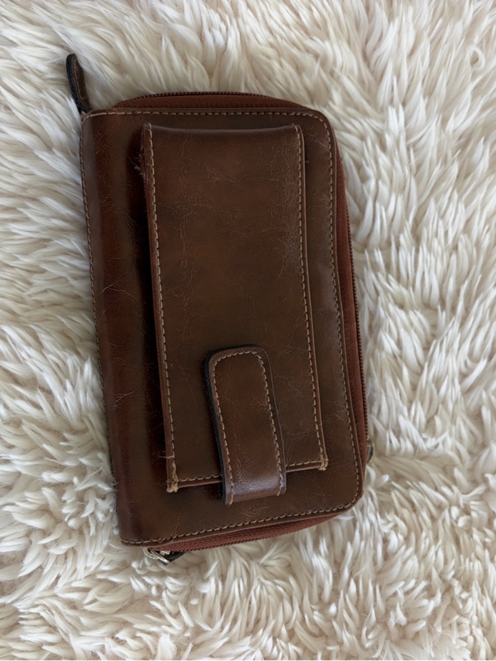Woven Brown Leather Zip Wallet - Picture 2 of 5